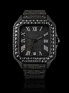 Black Iced Roman Dial Watch – 20CTW Black Moissanite