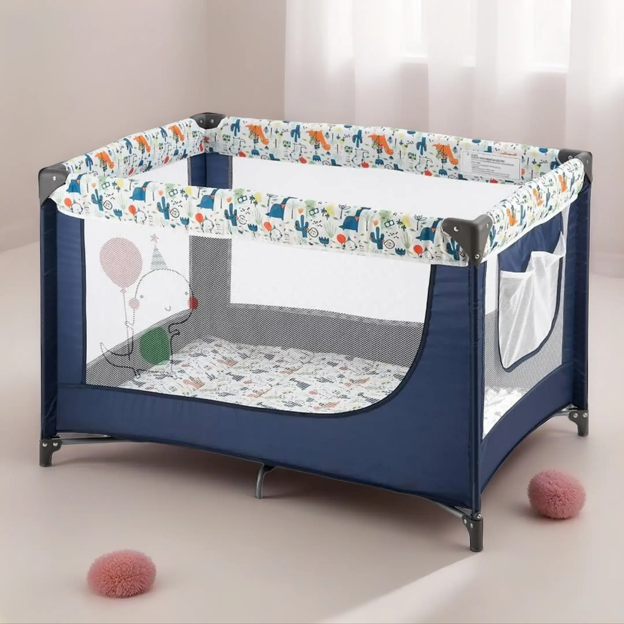 3-in-1 Portable Crib System - Foldable Baby Playpen with Mattress, Carry Bag & Compact Design, Travel-Friendly Infant Bassinet