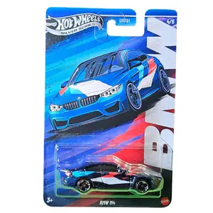 Hot Wheels Silver Series BMW M4 Die-Cast Car Model GR101 4/5 Collection Glossy Blue with Red White Stripes Green Wheels Collectible Toy