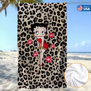 Vintage Leopard Pattern Betty Boop Beach Towel 35x70 Inch Oversized Quick Dry Microfiber Large Retro Cartoon Pin Up Girl Towels Pool Swim Bath Towel Gift