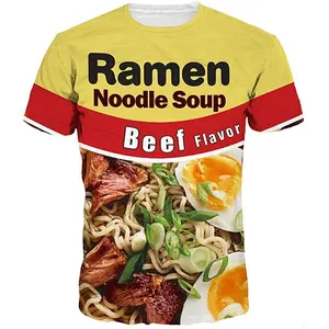 Unisex 3D Ramen Noodle Soup Beef Flavor Graphic T-Shirt, Casual Foodie Tee for Adults, Featuring Realistic Noodles, Beef, Soft-Boiled Egg & Scallions Design, Perfect for Everyday Wear, Food Lovers Gatherings & Casual Outings