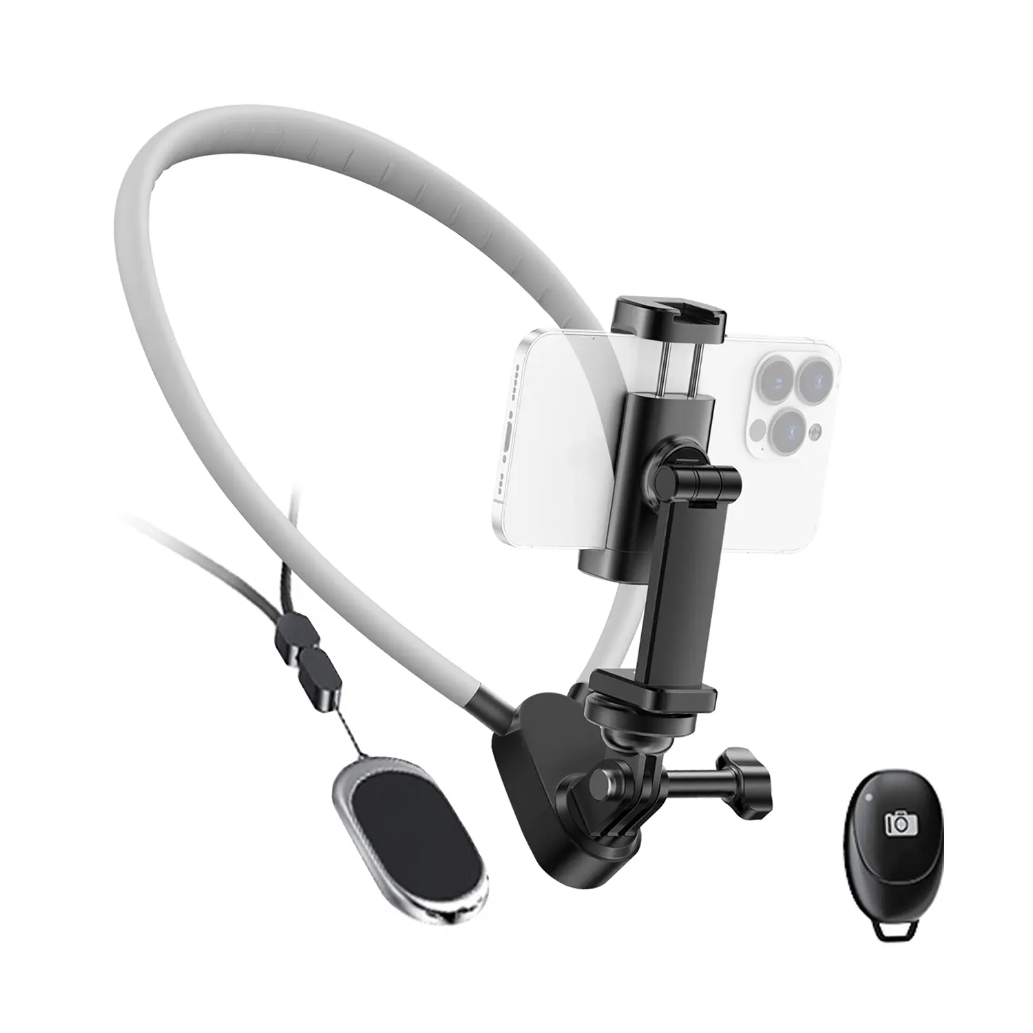 Neck Phone Holder, Hands Free Magnetic Neck-Mounted Phone Holder with Remote Control, Adjustable POV/Vlog Chest Phone Holder for Recording and Filming, Compatible with iPhone 16 15 14 13 12 Android Seires and Action Camera