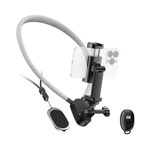 Neck Phone Holder, Hands Free Magnetic Neck-Mounted Phone Holder with Remote Control, Adjustable POV/Vlog Chest Phone Holder for Recording and Filming, Compatible with iPhone 16 15 14 13 12 Android Seires and Action Camera
