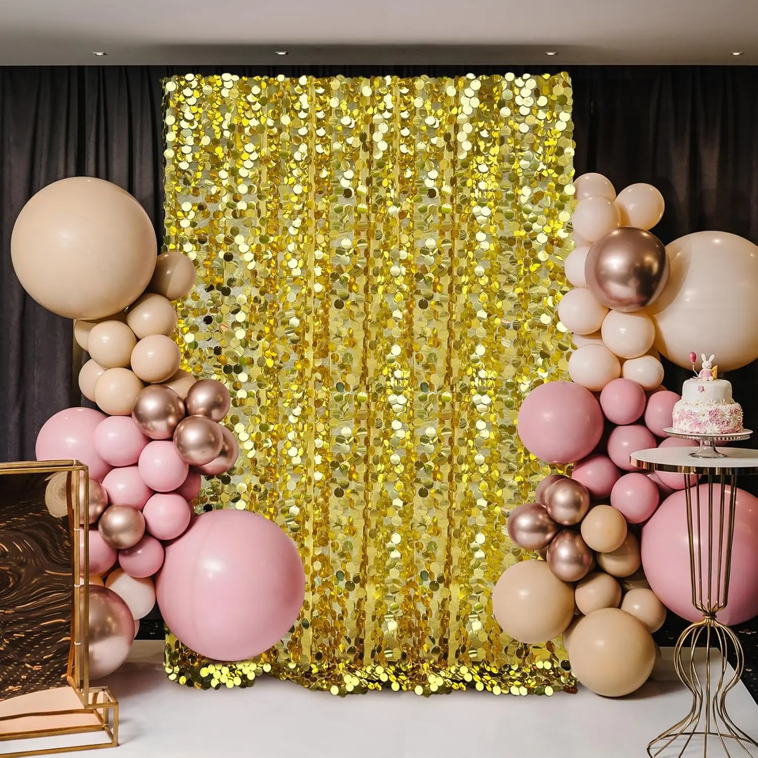 JYFLZQ Festive glitter backdrop curtain,large 18mm glitter curtain, gold color, 9ft x 8ft, for Christmas decor,Thanksgiving, wedding, baby shower decor and home party decoration supplies,Cortina de Brillo