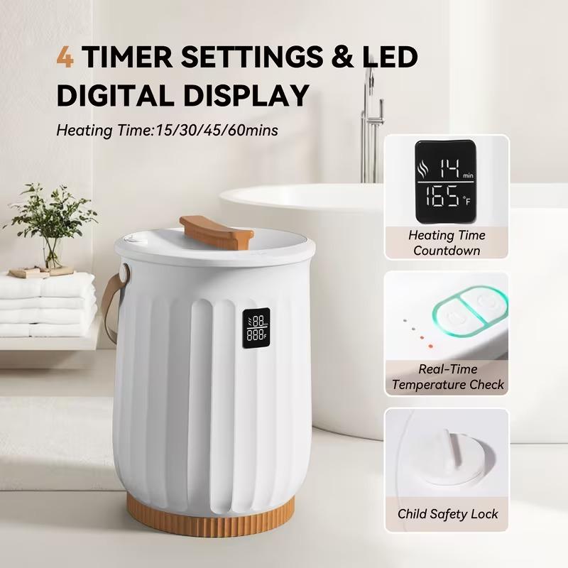Deluxe Towel Bucket with 4 Modes & Self-Closing System - Instant Hot Water Suitable for Bathrooms, Spas, for or Commercial Use, Plug-and-Play, Ideal Gift for Festivals ( Plug, Voltage Compatible)