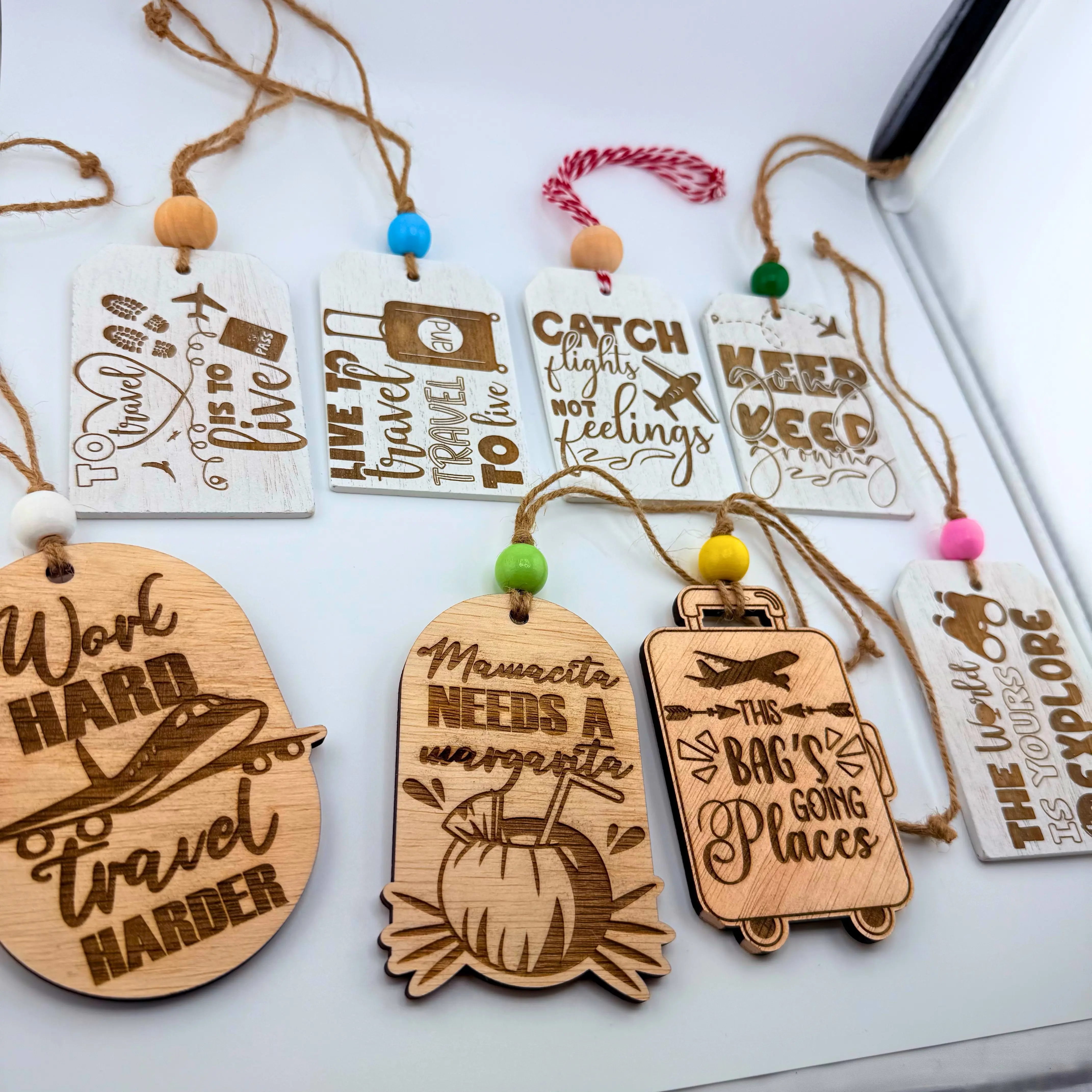 Customized Wooden Luggage Backpack Tags Personalized Travel Tags with Unique Designs Lightweight Laser Engraved Durable Wood Attachments for Bags Backpacks or Carry-ons