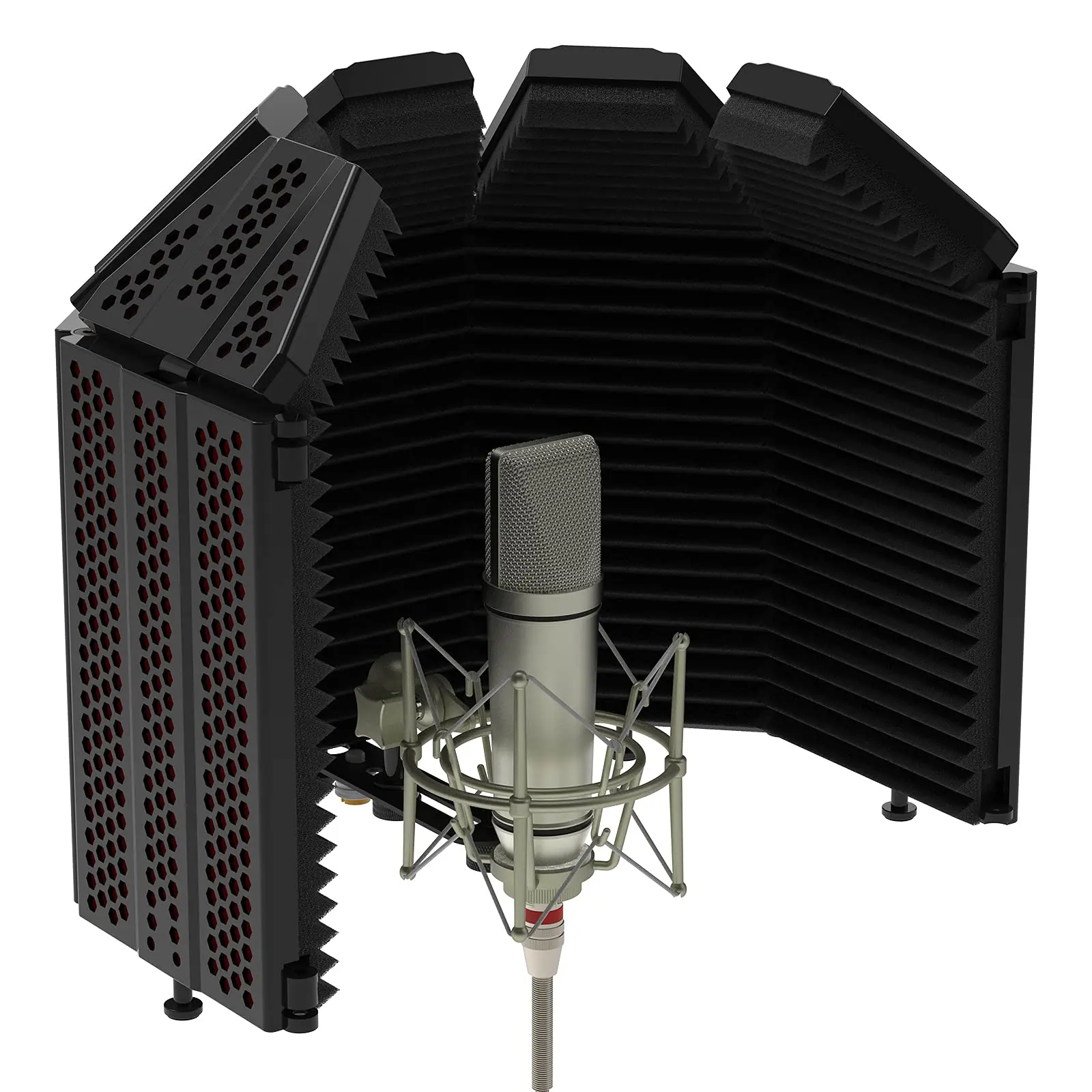 (The product does not come with a microphone.)XTUGA MIS Microphone Isolation Shield, 5-Panel, Studio Recording Mic Sound Shield, fUsed for Studio Mic,Podcasting, Broadcast Recording High Density Soundproof Acoustic Foam Panel Wedges for Soundproofing