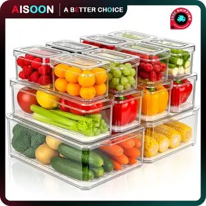 AISOON 10/14 Pack Fridge Organizer Bins with Lids, BPA-Free Stackable Clear Containers for Food, Drinks, and Food Storage, Ideal for Kitchen Organization
