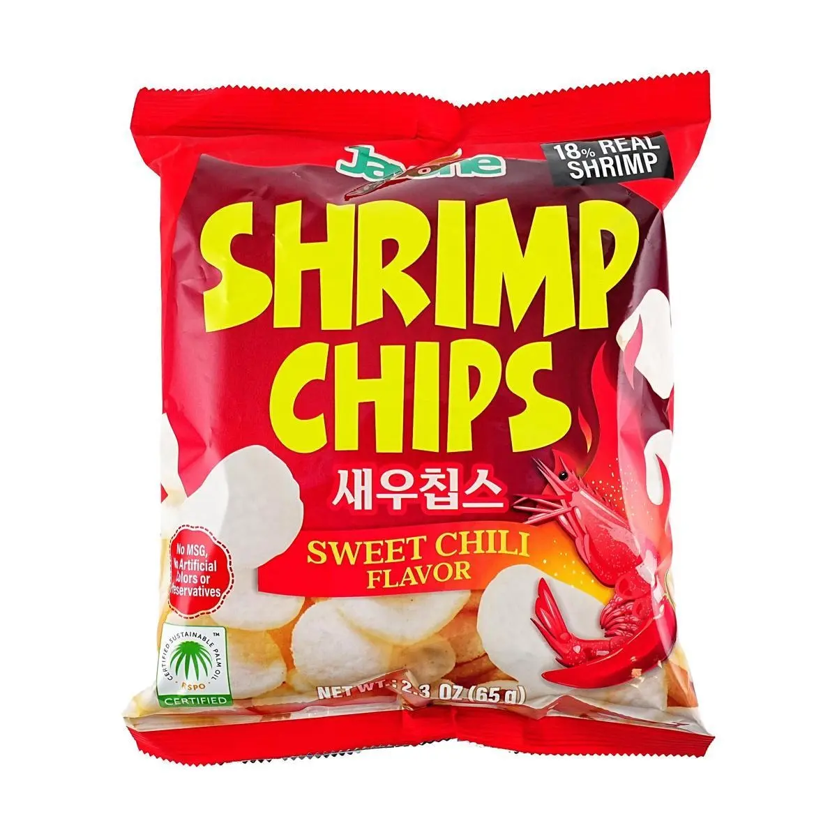 JAYONE Korean Sweet & Spicy Shrimp Chips 65g - Real Shrimp Snack, Crispy & Savory