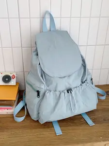 Korean Style Relaxed Drawstring Flap Backpack Unisex Lightweight Waterproof Large Capacity Commute School Short Trip Casual Fashionable Stress Relief Bag