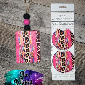 Pink Sequin Leopard Print Glitter Car Hanging Air Freshener Freshie Car Accessories Car Charm Matching Car Coasters Set Christmas Gift Stocking Stuffer