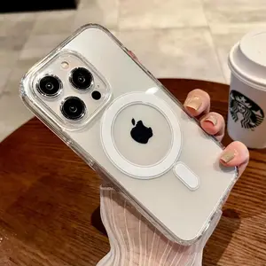 Minimalist Magnetic Macaron Clear Phone Case Featuring Large Round Magnetic Ring Design Merging Sophisticated Business Style With Secure Magsafe Compatibility For iPhone 17 16 15 14 13 12 11