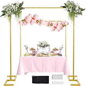 8.2FT Square Arch Backdrop Stand,Metal Gold Backdrop Stand Heavy Duty Adjustable,Extra 2 Clamps Change Over The Table Rod Stand,Graduation,Wedding Balloon Arch Stand for Valentine Parties Decoration