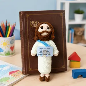 Handmade Crochet Jesus Doll - Christian Plush Figurine with Bible Verse Card,Graduation gift,Home Decor Collectible Ornament, Minimalist Standing Christmas Gift |Father's day gifts
