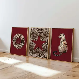 Red Leopard Print Wall Art Set | Retro Cheetah Gallery