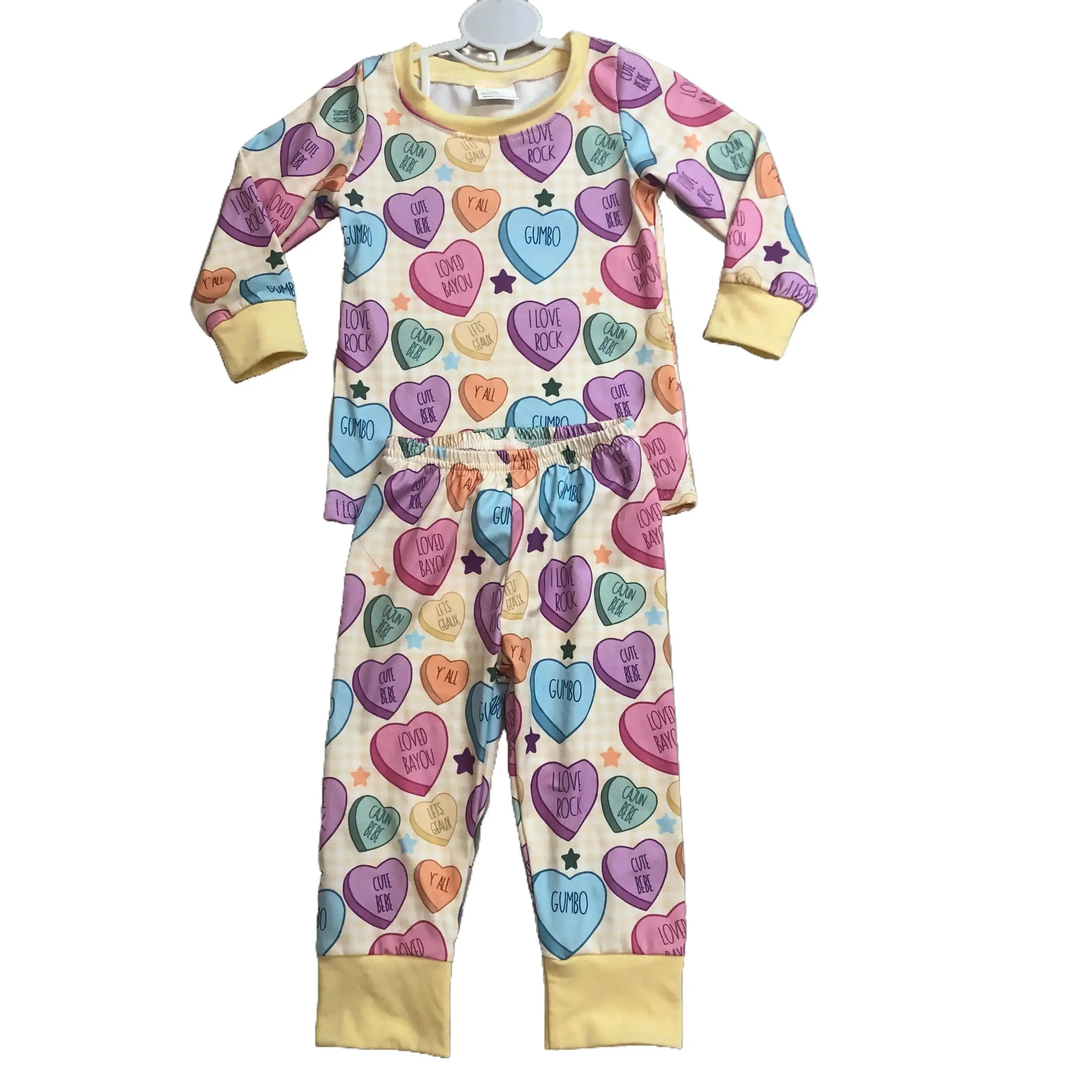 FS Boys' 2-Piece Heart Valentine's Day Long Sleeve Winter Sleepwear Set, Long Sleeve Shirt, Cute Cotton Blend Washed Pajamas, Size 7-8T GLP2981, Cute Pajamas
