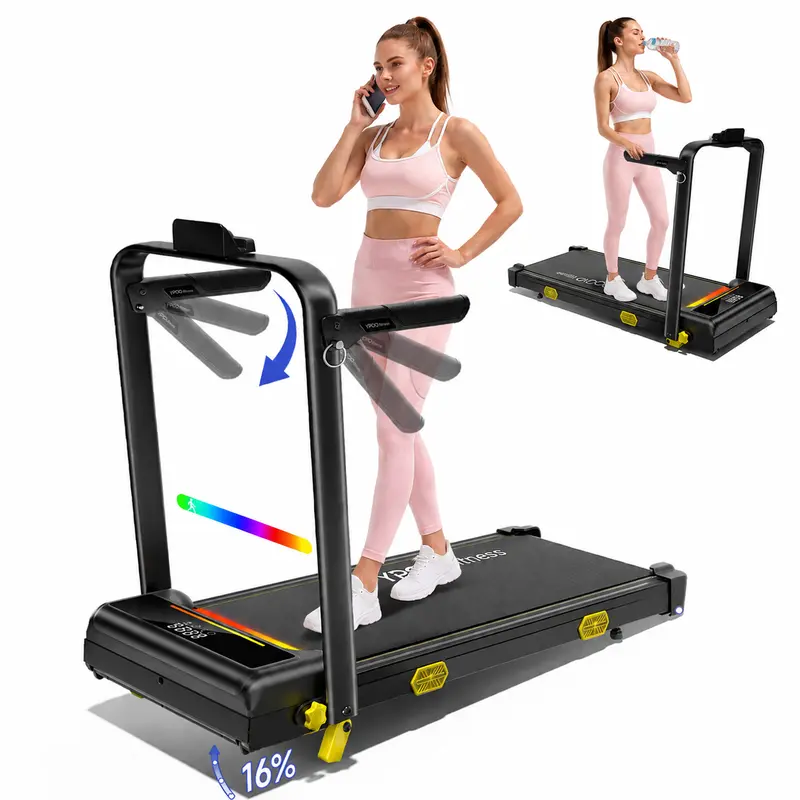 【Summerwins】YPOO Handrail Walking Pad - 16% Adjustable Incline for Glutes & Legs Activation, Dynamic RGB Lighting, Quiet Compact Cardio at Home Gym Equipment, Space-Saving Treadmills for Home
