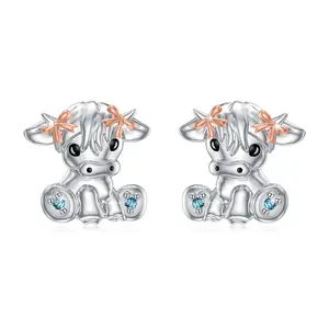 S925 Highland Cattle Earrings Sterling Silver Highland Cattle Earrings Cute Scottish Cattle Earrings for Women Gift with Greeting Card