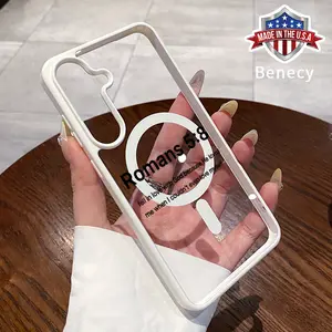 Magnetic Phone Case Supports Wireless Charging Case for Samsung Galaxy S23 Ultra S24 Plus FE S25 S22+ Divine Love Pattern Non-Yellowing Shockproof Clear Slim Protective Softcase Transparent Acrylic Cover