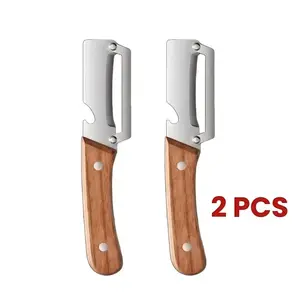 2PCS Multi-Functional Premium Vegetable Peeler with Wooden Handle and Bottle Opener, Stainless Steel Blade Kitchen Tool for Fruit, Apple, Potato, Pumpkin, Papaya, Carrot