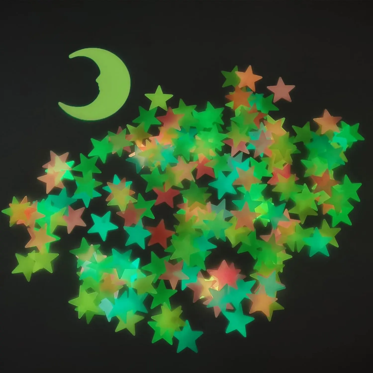 Glow-in-the-Dark Ceiling Star Stickers — 2pcs of Self-Adhesive Luminous Stars and a Moon, Designed Specifically for Children's Bedrooms. These glow-in-the-dark decals help you create a realistic, dazzling starry sky—making them the ideal choice for outdoo