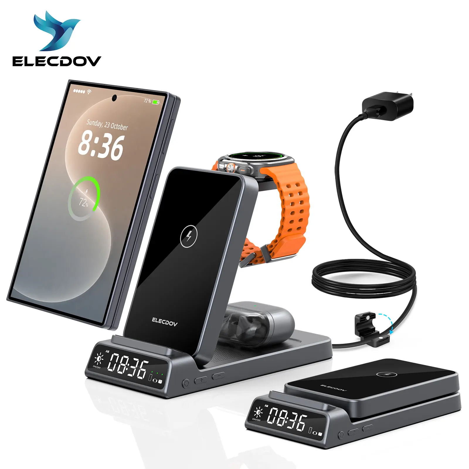 3-in-1 Portable Magnetic Wireless Charging Station for Samsung and Apple—foldable design, fast charging; compatible with iPhone 17/16/15/14–8 series, Samsung Galaxy series, Apple Watch, and AirPods. tiktokshopbacktoschool-CE20