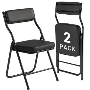2 Pack Padded Folding Chairs with Cushion, Foldable Dining Chair Set Portable Indoor Outdoor Stackable Folding Chairs with Steel Frame for Home Office Events Wedding Party Black