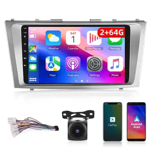 9-Inch Android Car Stereo with 2+64G for Toyota Camry 2006-2011, Car Display Screen, Wireless CarPlay/Android Auto, GPS, 26UI, WiFi, Bluetooth, FM/RDS, EQ, Mirror Link, SWC, Backup Camera & Mic