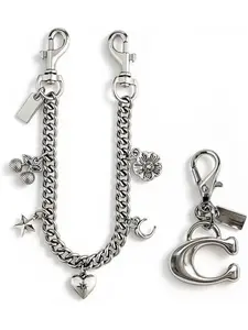 Silver Color Cherry Chain Keychain, Elegant Handbag Charm, All over Print Design, Ladies' Bag Pendant, C Hook Attachment