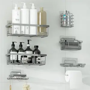 Shower Caddy 6 Pack,Toilet Paper Holder,Soap Holder,Toothbrush Holder,No Drilling,13 in Large Capacity,Adhesive Shower Organizer for Bathroom Storage&Kitchen(Silver)