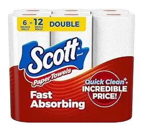 Scott Paper Towels, Choose-A-Sheet, 6 Double Rolls, 12 Regular Rolls 108 Sheets Per Roll