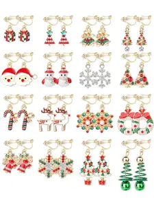 16 Pairs Colorful Christmas Assorted Clip on Earrings Set for Women Men No Piercing Required Festive Drop Earrings Rich Classic Christmas Elements Xmas Tree Bell Santa Claus Elk Snowflake Patterns in Vibrant Holiday Hues Exquisite Lightweight Drop Design