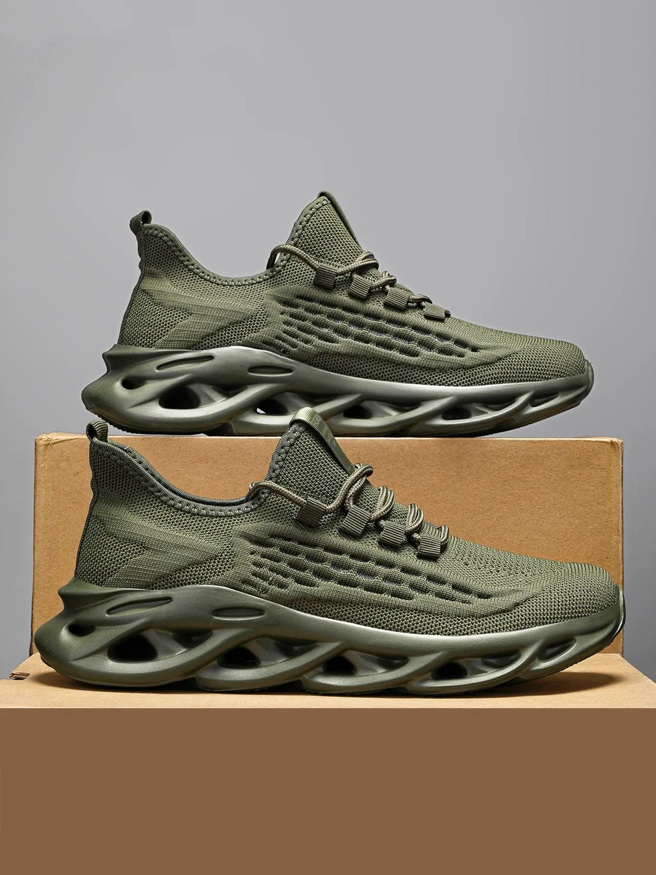 Men's Lightweight Casual Sneakers, 2024 New Style Lace Up Low Top Sneakers, Knitted Running Shoes, Breathable Comfortable Sports Running Shoes, Casual Running Footwear, Running Training Footwear