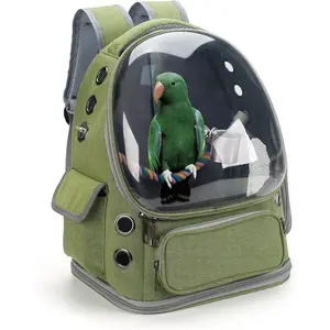 Bird Backpack Carrier Travel Cage with Perch, Tray and Breathable Clear Window, Bird Travel Cage for Cockatiel Caique Conure Quaker, for Vetting Camping Hiking (Green)