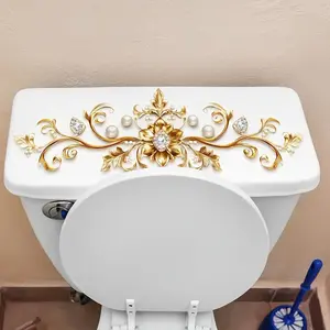 Vintage Pattern Toilet Lid Sticker, Self-Adhesive Bathroom Accessories, Creative Wall Decor, Home Decoration, 1 Piece, Bathroom Essentials Accessories
