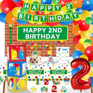 Happy 2nd Birthday Set for Baby Friends-Themed Party with Cake Topper, Hat, Banner & Balloon Arch