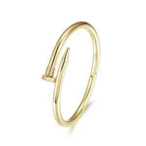 316L Stainless Steel Nail Bracelet - Approx. Size 8.5 Inches (Men's) & 7.7 Inches (Women's) with Hinge Closure, Available in Gold and Silver
