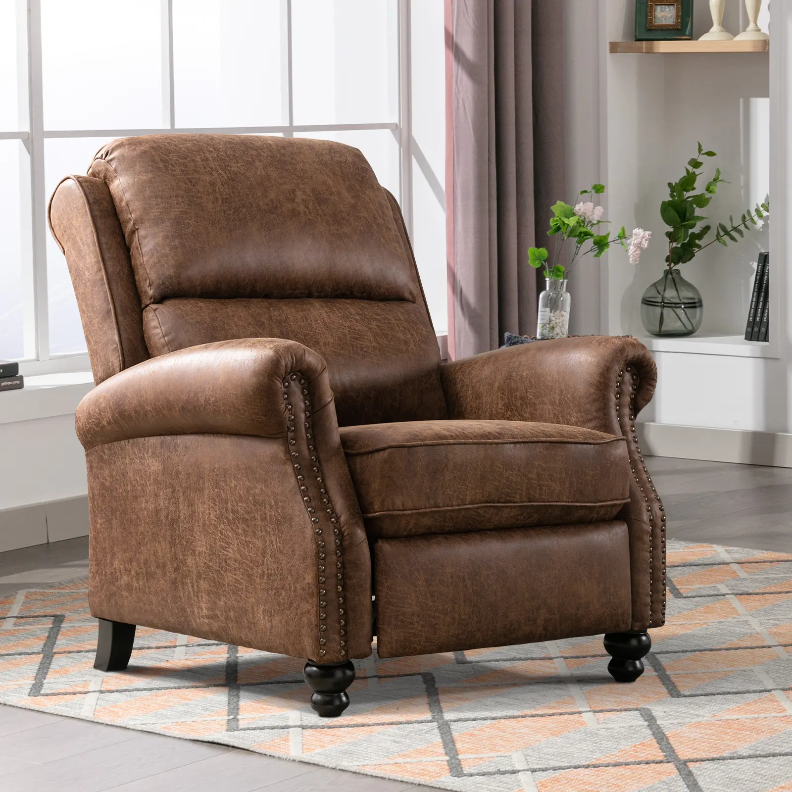 [weeklydeals] EBELLO Pushback Recliner Chair aux Leather Armchair Push Back Recliner with Rivet Decoration Single Sofa Accent Chair for Living Room