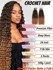 Long Curly Braiding Hair s Ocean Wave Crochet Hair for Women Deep Wave Braiding Hair for Boho BraidsGinger Crochet  for Miracle Knots Boho Braids Copper Human Crochet Hair Pre-Separated Deep #Summer vibes  summer glowup drawstring ponytail