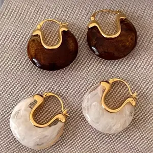 1 Pair of Vintage Elegant Geometric Oval Resin Hoop Earrings, Luxurious and Elegant, Suitable for Women's Daily Banquets and Gift Occasions, Perfect Thanksgiving Jewelry Gift