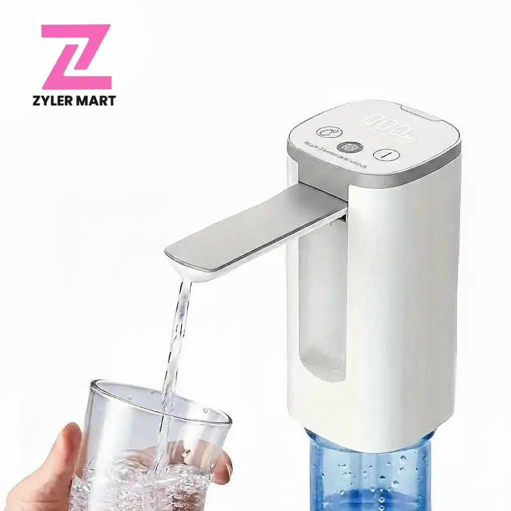 ZYLER Portable Smart Rechargeable Electric Water Jug Dispenser Pump (1 Pack) - Digital Display, Universal Fit for 3-5 Gal Bottled Containers, Batteries-Powered, Compact Stainless Steel Filter, Countertop Use for Home, Outdoor Party Drink Station