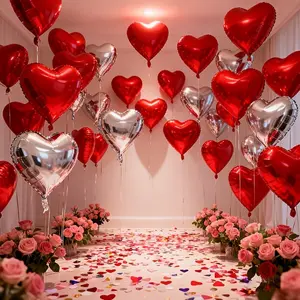 23-Pack Heart Foil Balloon Set | 10 Silver + 10 Red Heart Balloons + 2 Ribbons + 1 Straw | All-Season Party Decor | Perfect for Birthday, Wedding, Valentine‘s Day, Christmas, New Year, Graduation Ceremony | Self-Sealing Design Reusable |