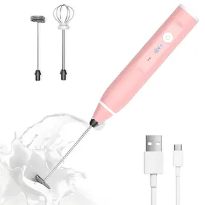 Portable Coffee Frother for kitchen ,Rechargeable Handheld Electric Whisk Milk Frother Mixer with 2 Stainless whisks 3 Speed Adjustable Foam Maker Blender for Coffee Matcha Latte Cappuccino Hot Chocolate(Classic Pink)