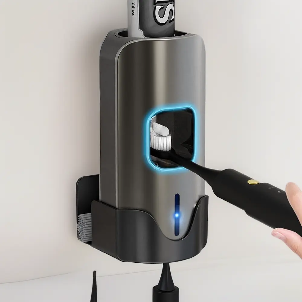 Wall-Mount Automatic Sensor Toothpaste Dispenser - Food-Grade Silicone, Easy to Disassemble, Multiple Gears, 3 Squeezing Volumes, Compatible with Most Toothpastes for Bathroom Camping Use