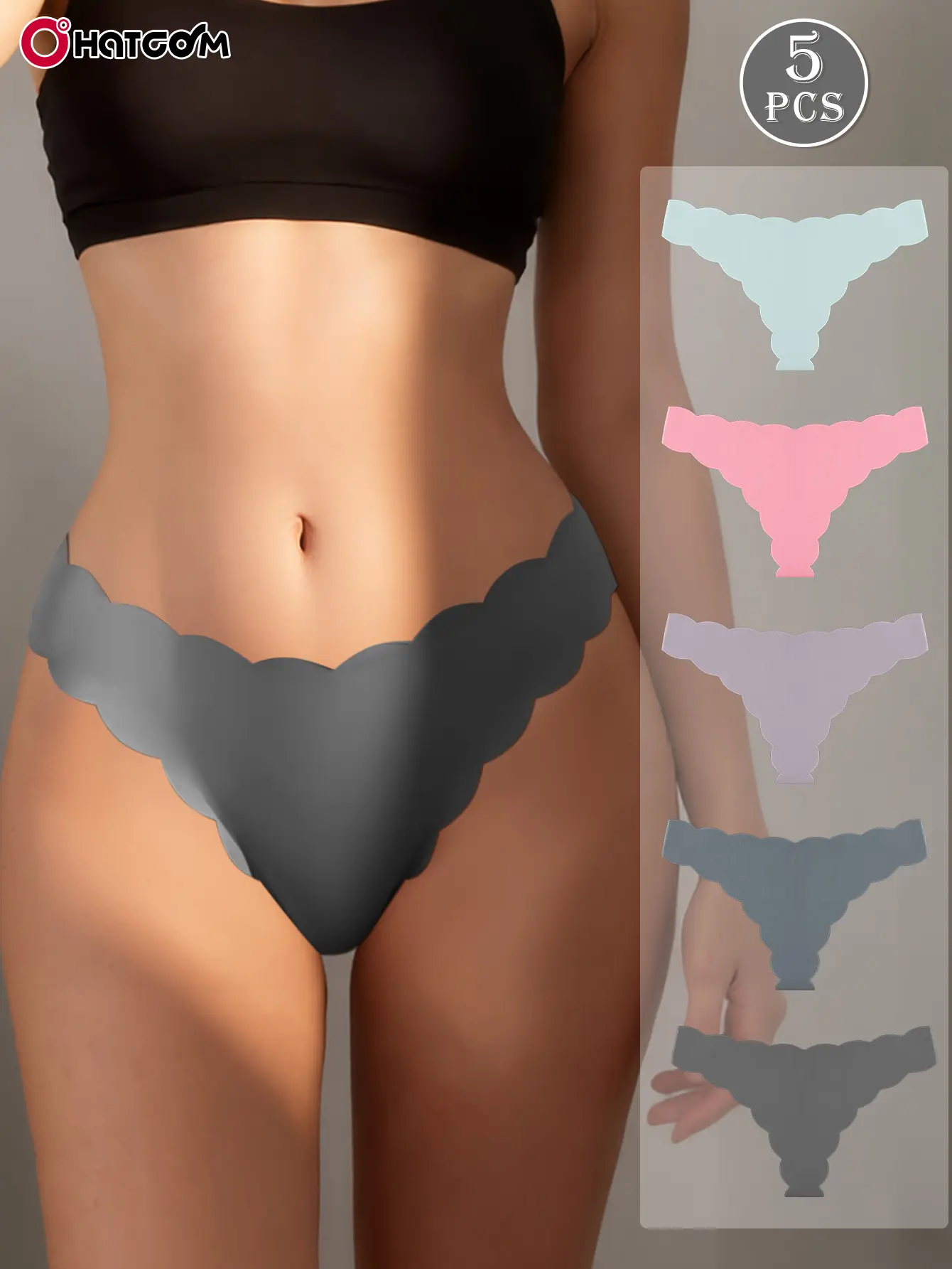 Hotcom Women's Ice Silk Thongs 5-Pack, Seamless Low Waist Plus Size Panties, Breathable Underwear for Everyday, Halloween, Thanksgiving, Chinese New Year, Basic, Sexy, Casual, Easter, Antibacterial, Plus Sizes, Childrens Day, Songkran, Lady, Fit, Wave, Th