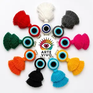 Evil Eye Handmade Keychain  Wayuu Crochet Tassel Bag Charm | Boho Colorful Protection Amulet