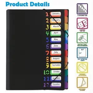 1PCS\2PCS\set Colorful Label A4 File Folder with Monthly Dividers, Durable Plastic Document Organizer for School Office Home Use, Cover, Office Supplies