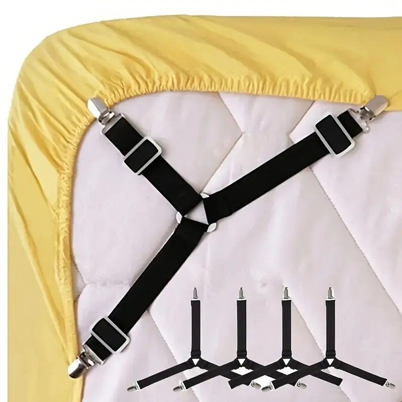 4pcs Anti-Slip Elastic Bed Sheet Holder Clips - Triangle Tension Straps, Prevents Moving for Mattress Pads, Mattress Edge, Dorm Bedding