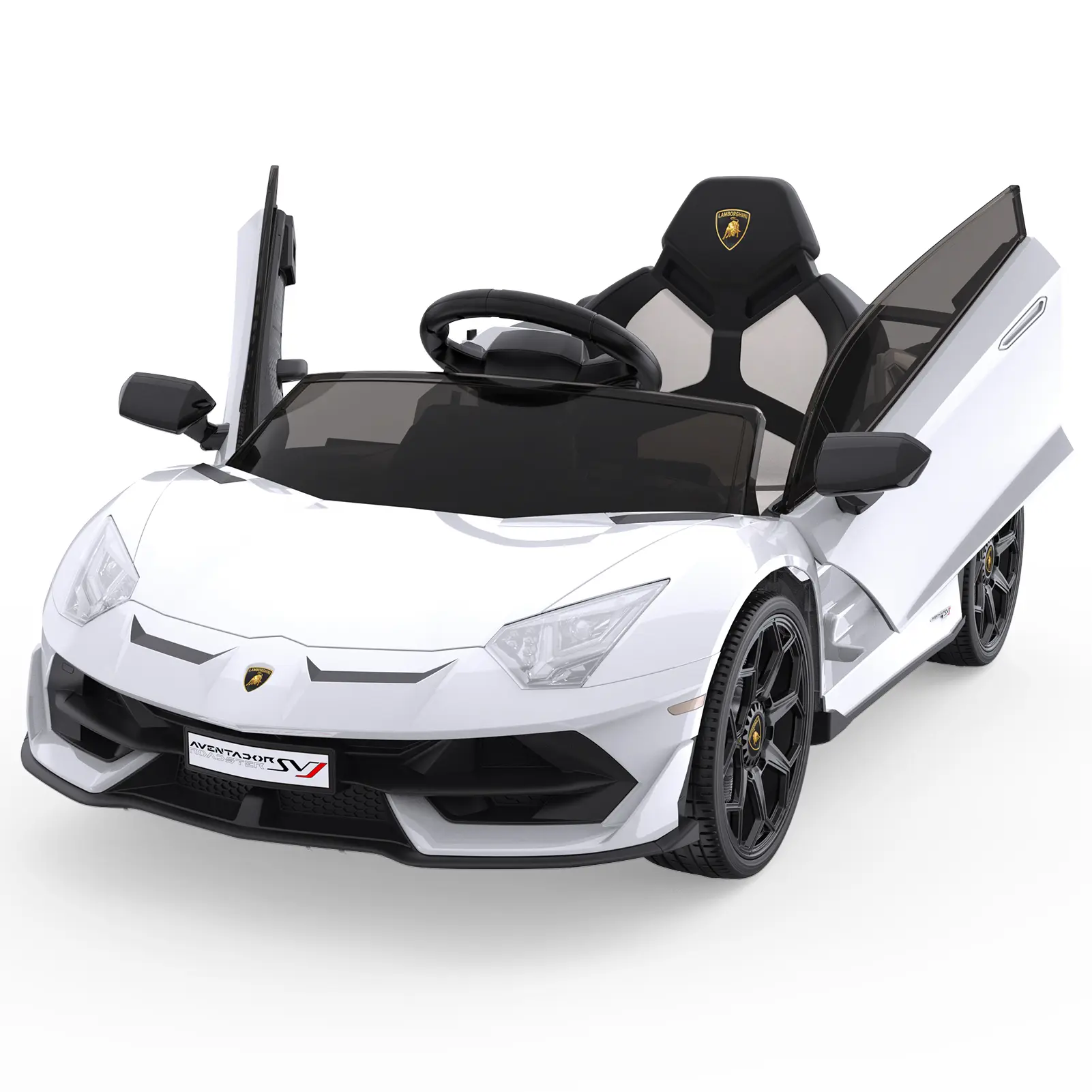 Licensed Lamborghini 12V White Battery-Powered Kids Ride-On Car - Power Wheels with Remote Control, Manual, Rechargeable Kart, LED Lights, Bluetooth Music, USB Port, Safe Plastic, 2H Playtime, Extended Use, Personalized Audio Fun, for Ages 12+