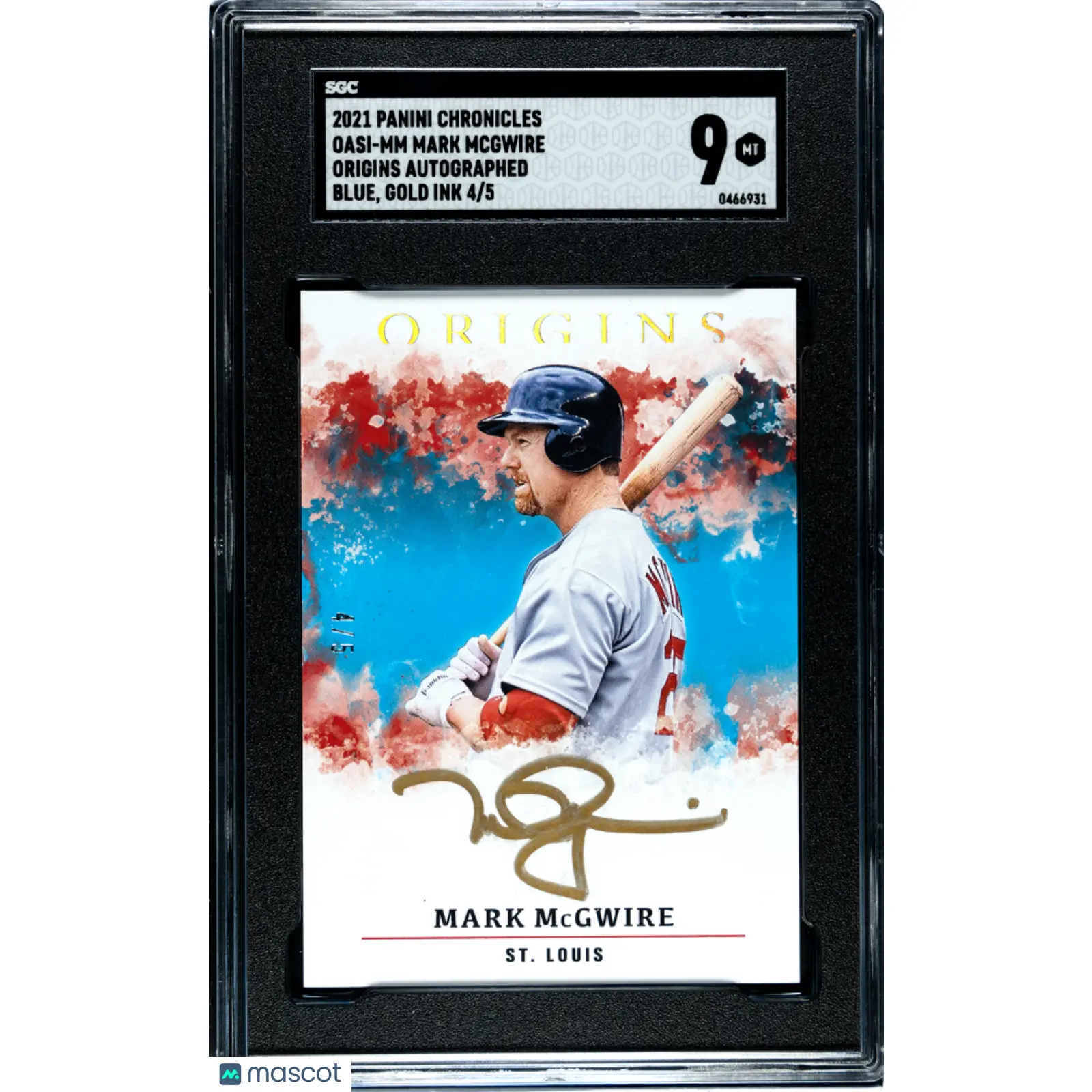 2021 Panini Chronicles Mark Mcgwire Origins Autograph Blue, Gold Ink 5 #OASI-MM SGC 9